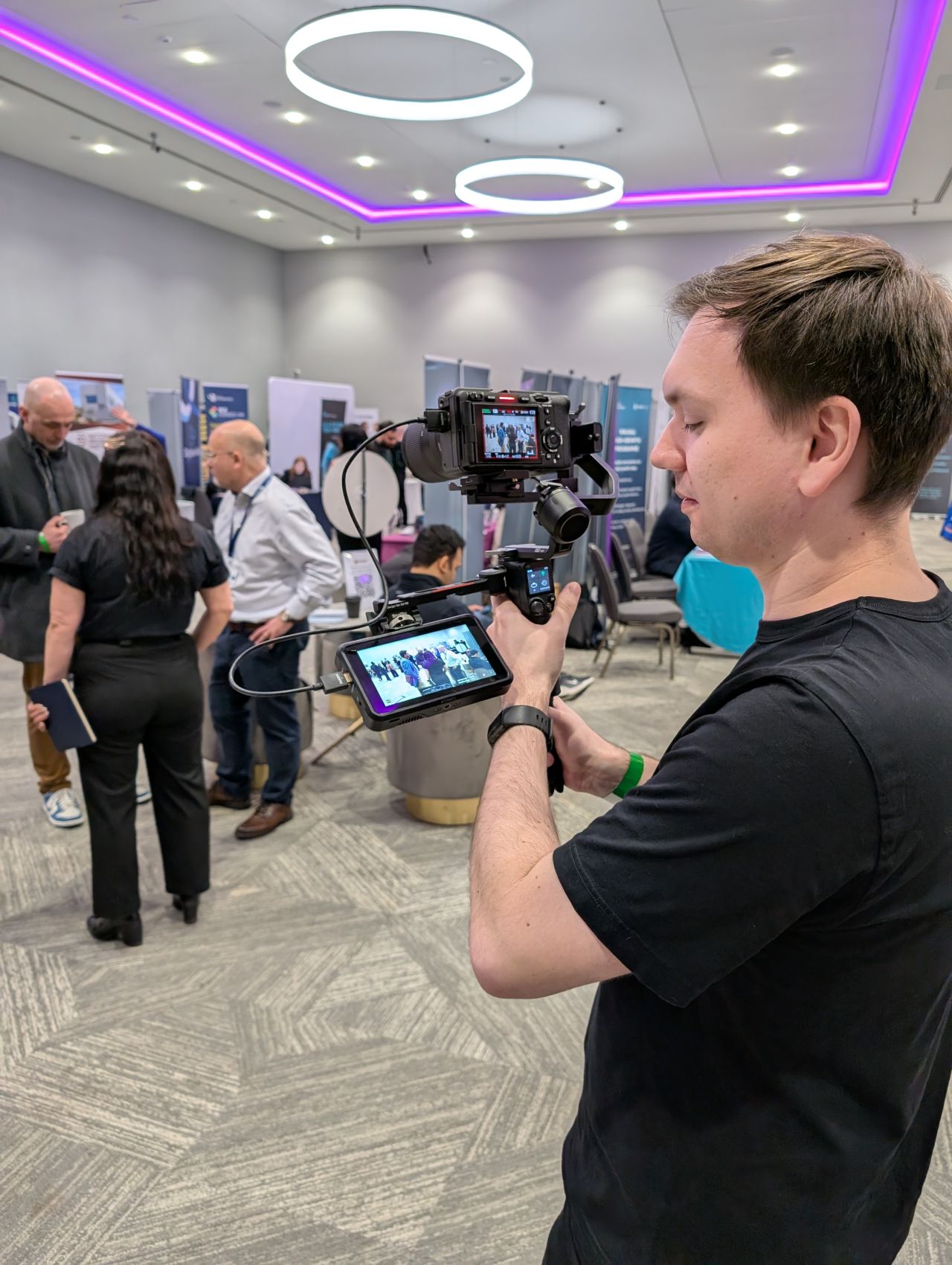 Man holding camera on gimbal for shoot